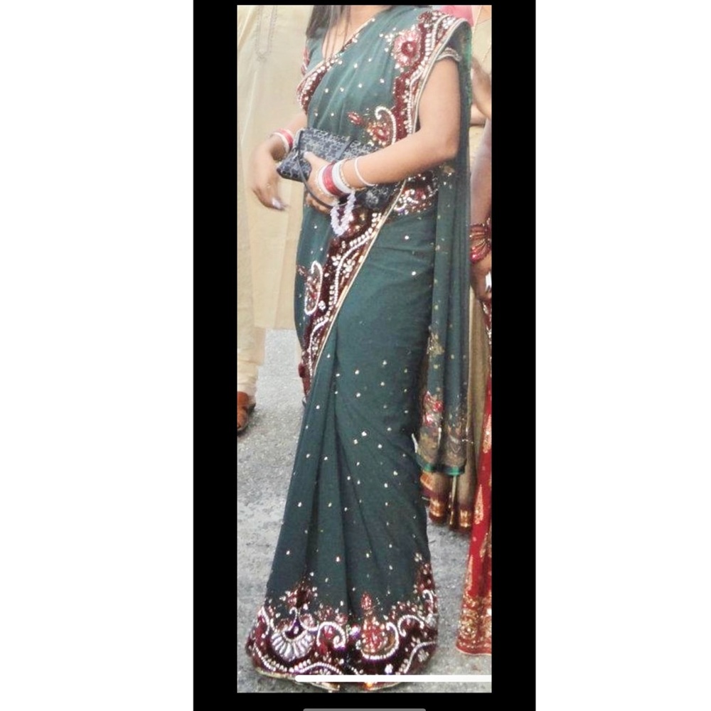 Lace Saree - Timber Green main image 1